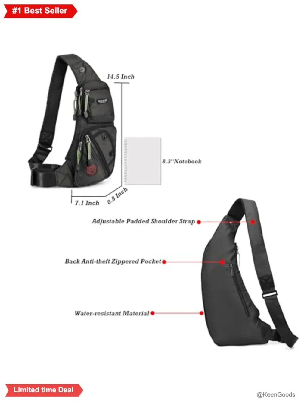 NICGID Sling Bag Chest Shoulder Backpack Crossbody Daypack Nylon